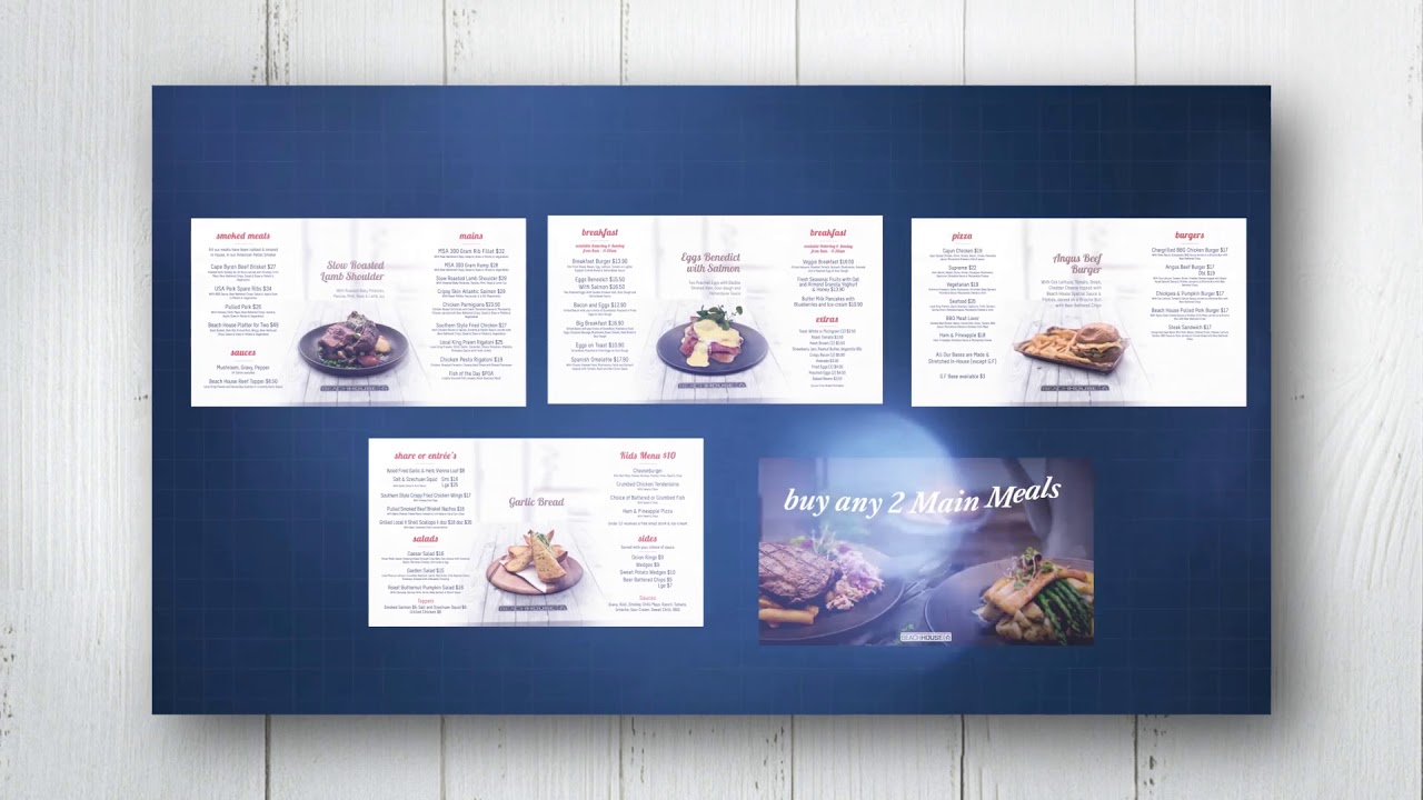 Digital Menu Board Design: Beach House Hotel Hervey Bay