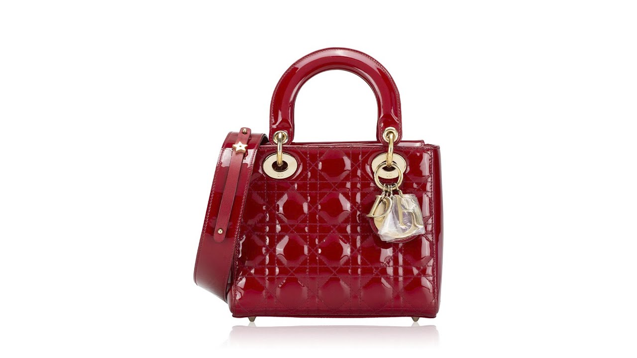 Christian Dior Patent Cannage Small My ABCDior Lady Dior Cherry Red