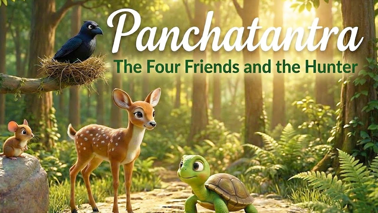 Four Friends and the Hunter 🌿 | Panchatantra Story | Moral Story for Kids | Friendship Story | Story