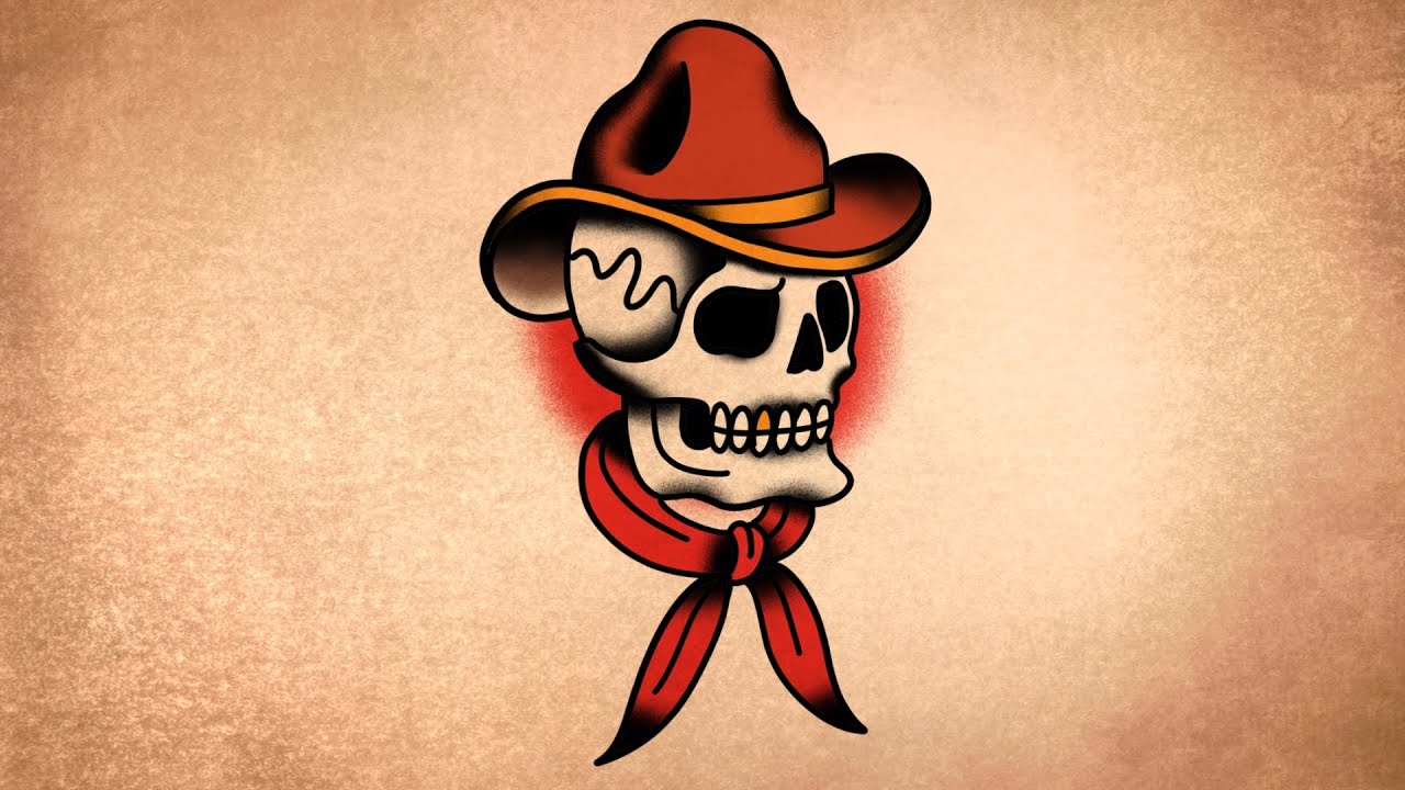 How to draw an Old School Cowboy Skull | Tattoo drawing Tutorial