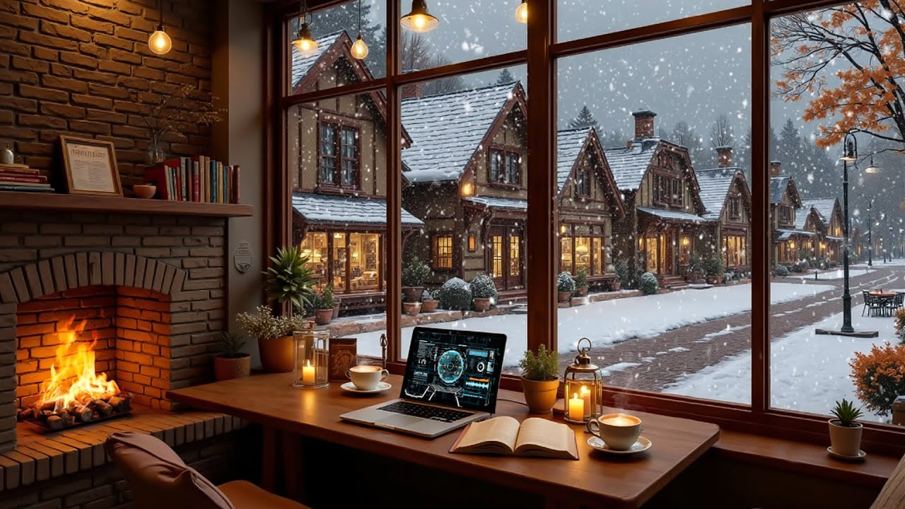Soft Piano Winter Morning ❄️ Cozy Fireplace Cabin for Studying and Stress Relief