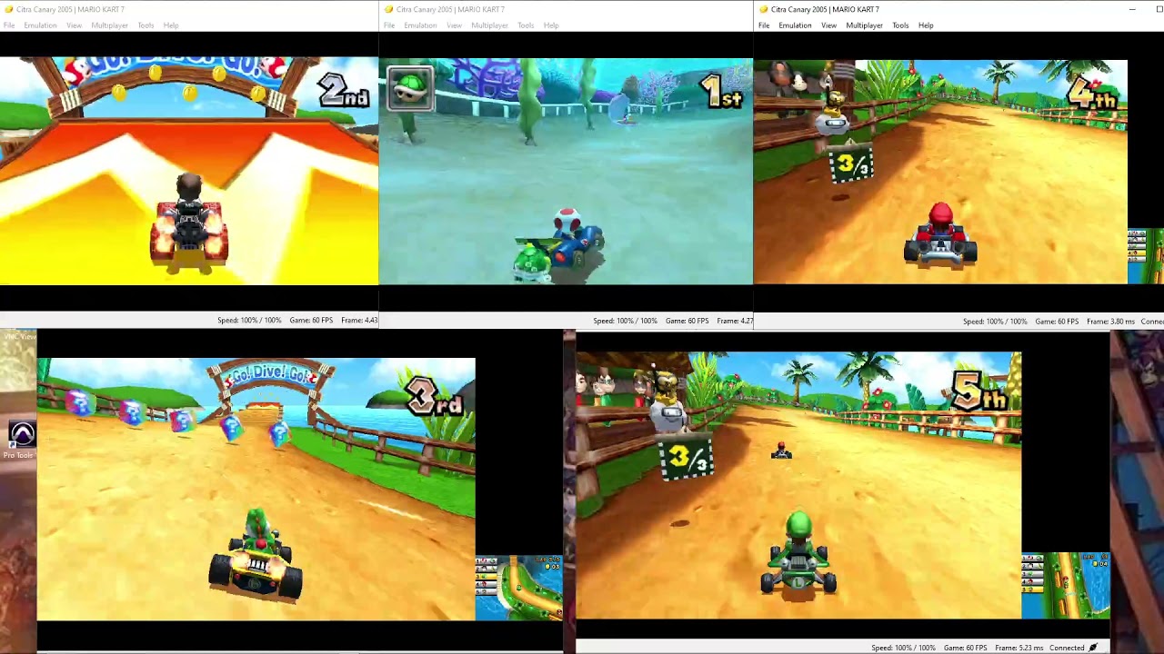 Mario Kart 7 Citra + Parsec 5 Player Split Screen