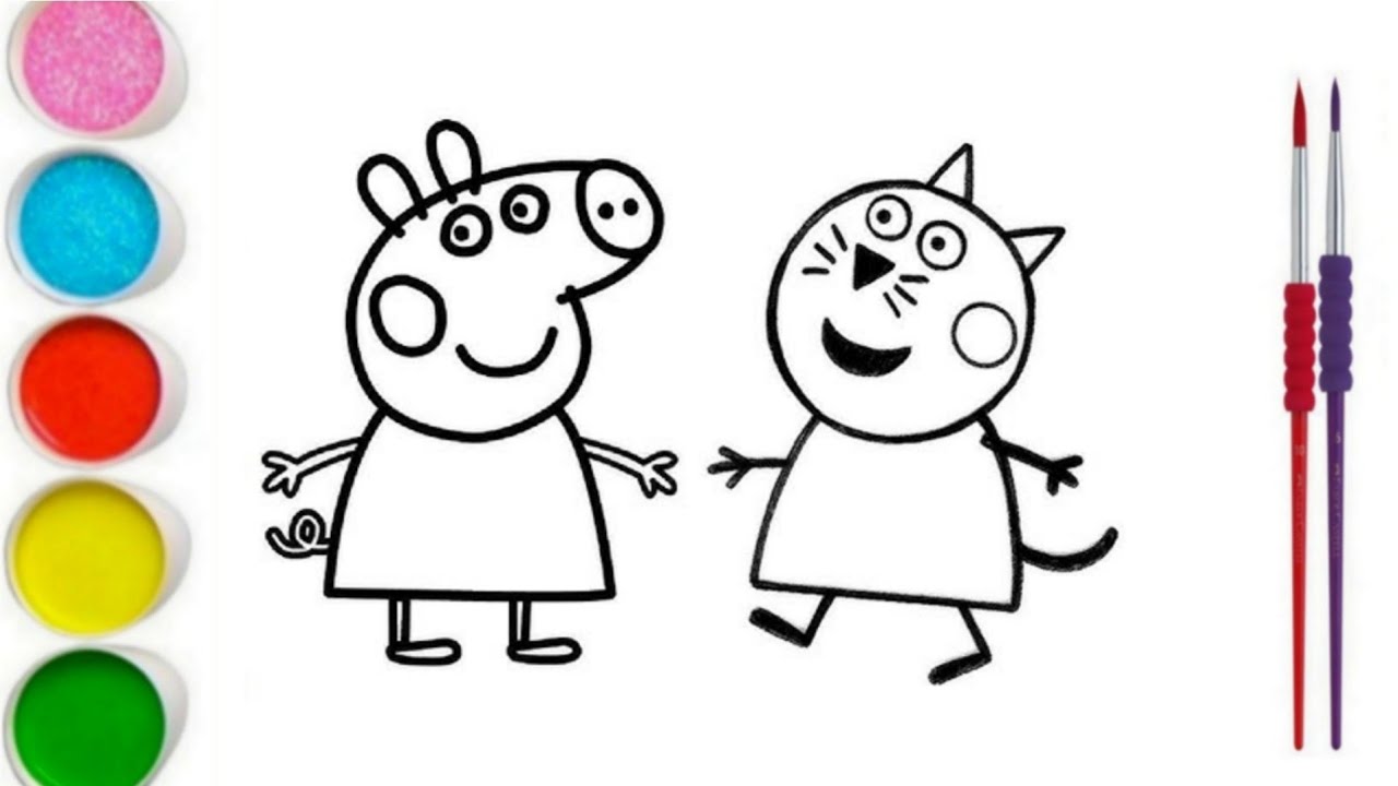 Drawing and coloring Cute Peppa pig& Candy Cat Easy For kids || Easy Drawings