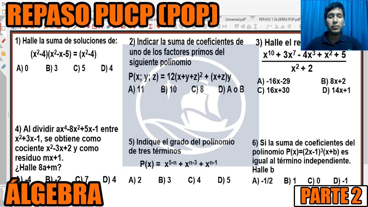REPASO ADMISION PUCP PRIMERA OPCION (&Aacute;LGEBRA- PARTE 2)