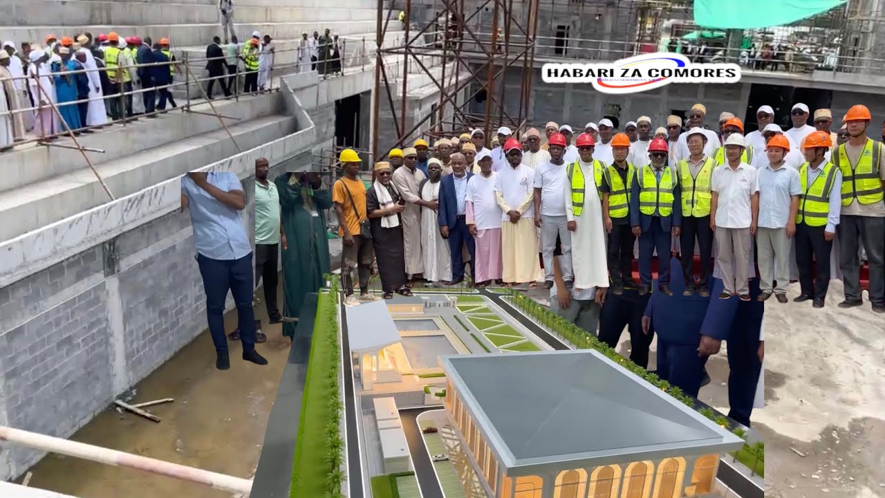 Visite d'Azali sur le chantier de la piscine Olympique de Mitsoudjé