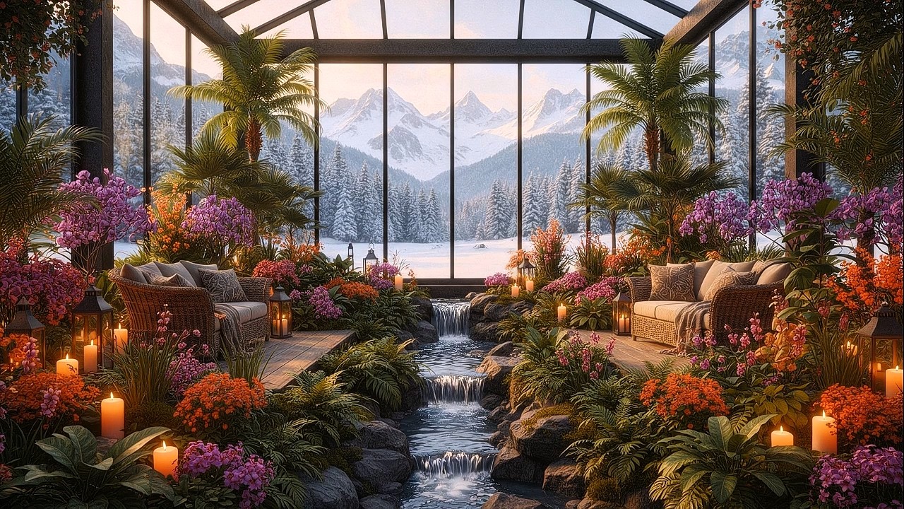 Relaxing Water Sounds 💧 Gentle Stream in Tropical Winter Garden | Nature Sounds for Sleep & Study