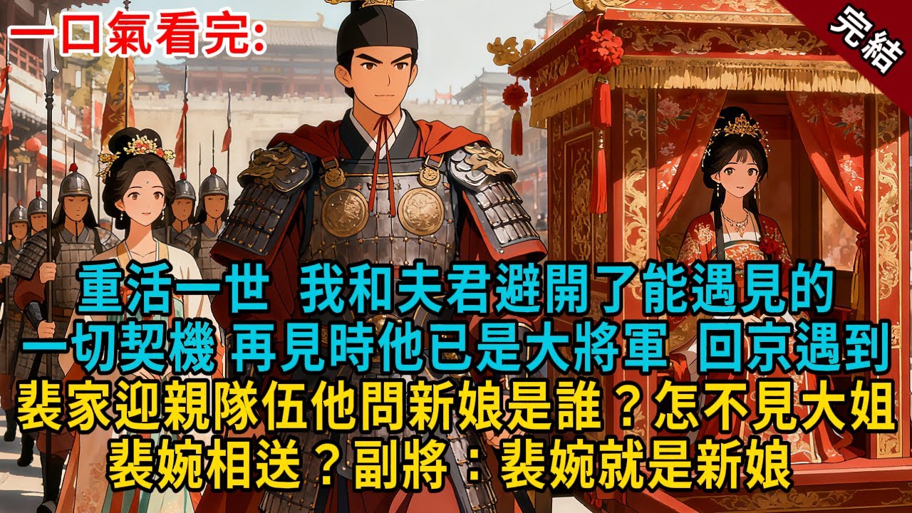 重活一世，我和夫君避開了能遇見的一切契機，再見時他已是大將軍，回京遇見裴家迎親隊伍。他問新娘是誰？怎不見大姐裴婉相送？副將：裴婉就是新娘 #古言 #完結 #大女主 #愛情