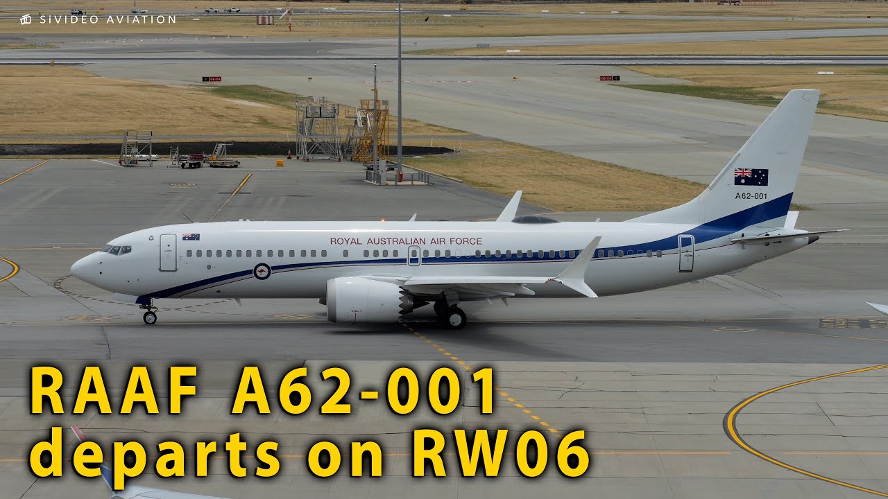 Royal Australian Air Force (A62-001) Boeing 737-8 BBJ MAX departing RW06 at Perth Airport.