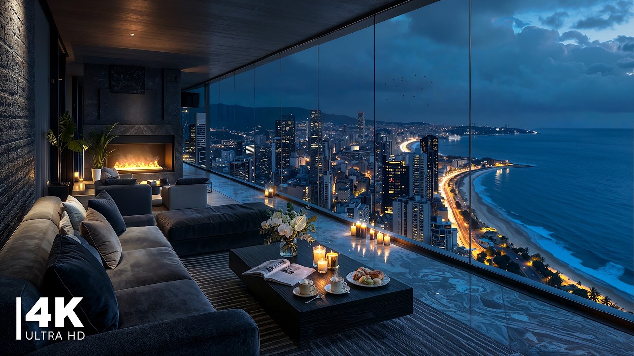 Late Night Jazz in a Coastal Apartment | Smooth Jazz Instrumental Music with Ocean View for Studying
