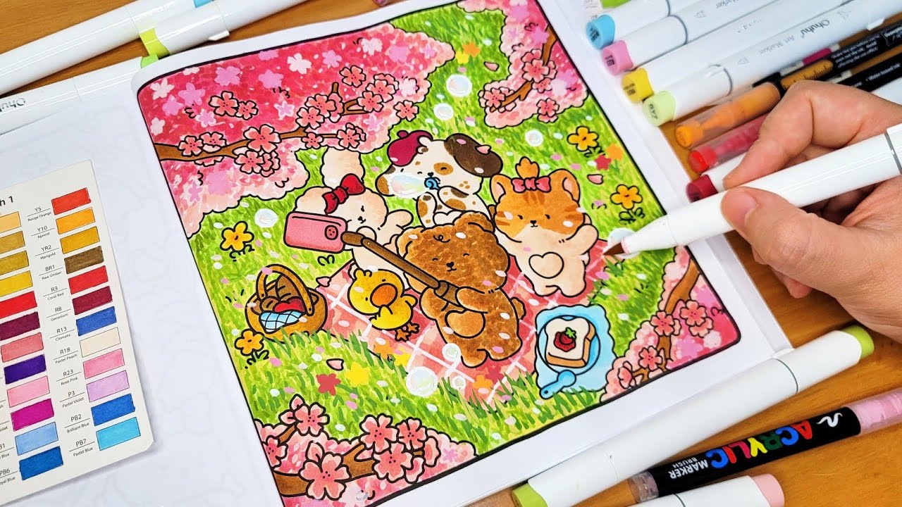 Color With Me (ASMR) | Spring Moments Bogiki Coloring Book | Using Ohuhu Markers