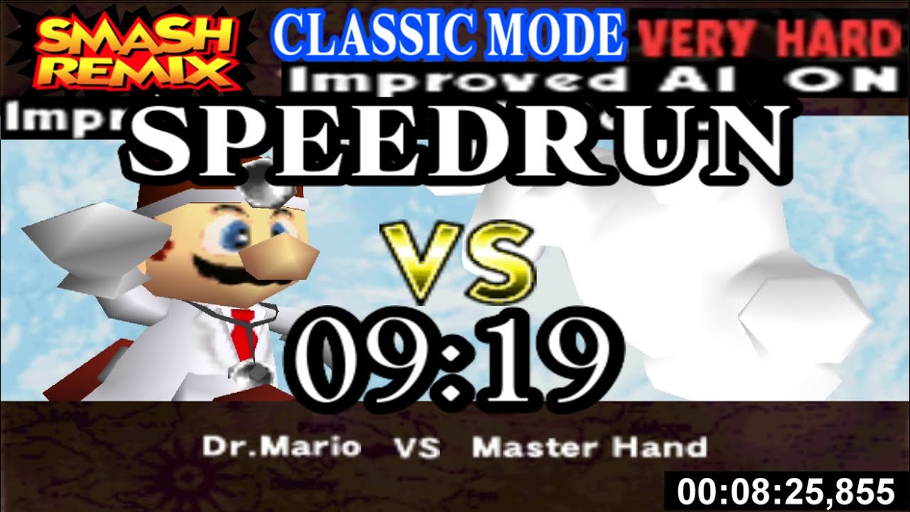 Smash Remix - Classic Mode Speedrun with Dr. Mario (VERY HARD) in 09:19