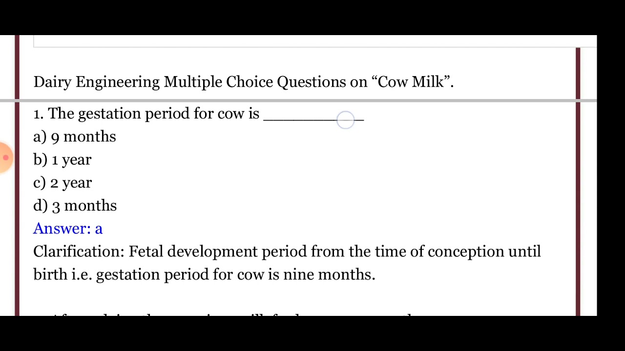 6. MCQs on cow milk