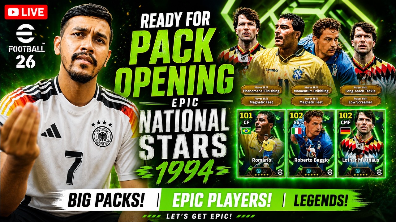 eFootball 26 Mobile EPIC NATIONAL STARS 1994 Pack Opening & Trying New Players | LIVE