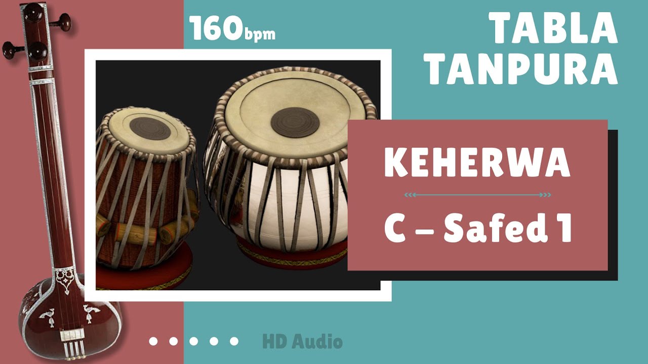Tabla Keherwa Beats (160 bpm) तबला केहरवा ठेका (८ मात्रा) | Tanpura C, सफ़ेद १ (Download)
