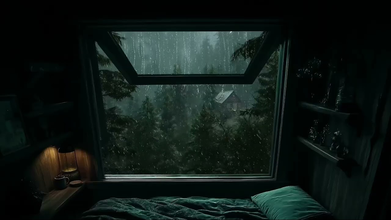 Heavy Rain Through an Open Forest Window 🌧 Cozy Bedroom for Deep Sleep (8 Hours)