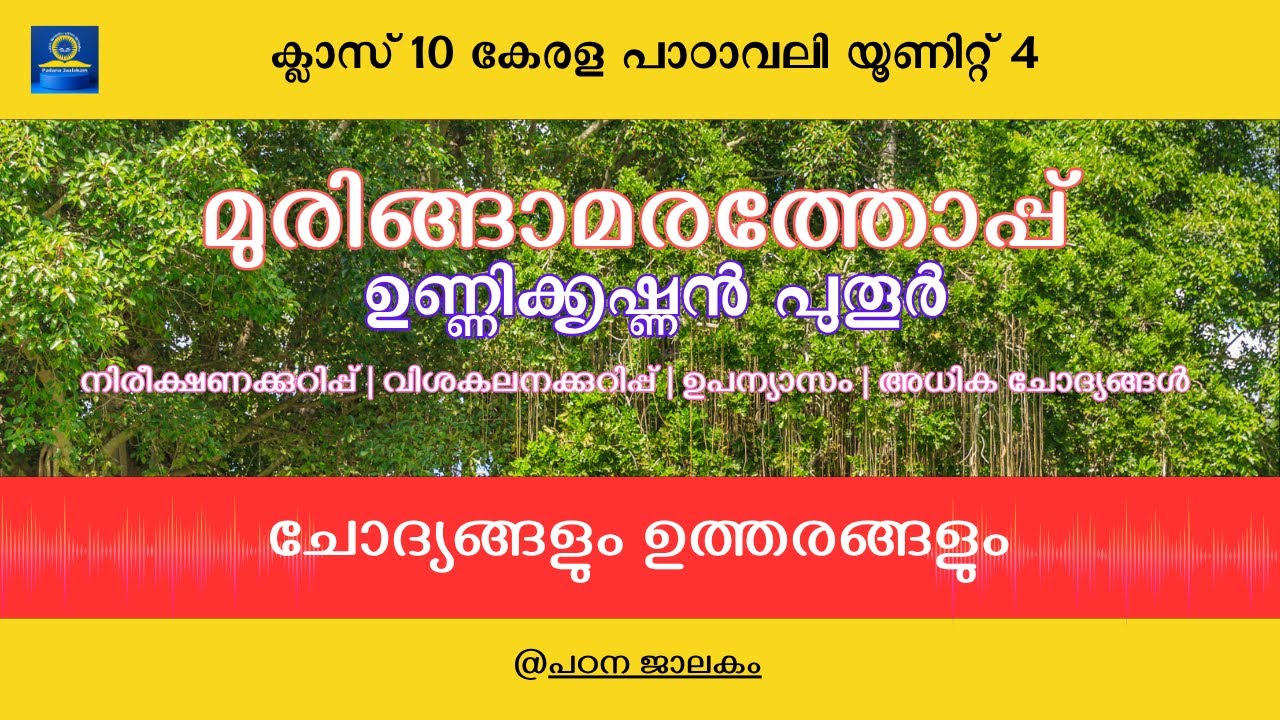 മുരിങ്ങാമരത്തോപ്പ് | part 2 | ക്ലാസ് 10 കേരള പാഠാവലി | ചോദ്യോത്തരങ്ങൾ #sslc  #malayalam1st