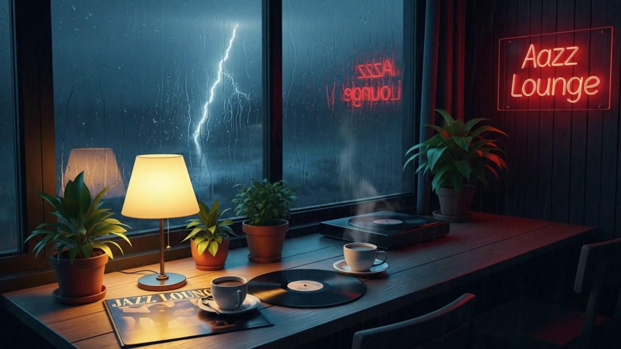 Late Evening Rainy Thunder Jazz ｜ Gentle Work Vibes 🌇🌙⚡🌧️🎷💫☕