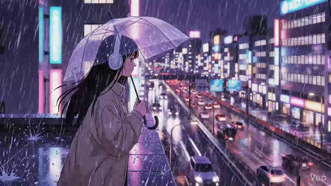 Night Rain Ambience 🌧️ Japanese Neon City Lofi