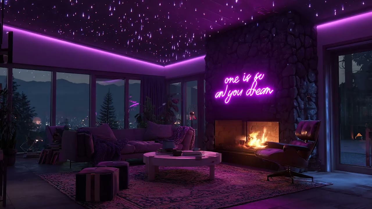Purple Room Night 💜 Chill Piano & Warm Fireplace Ambience for Focus, Calm & Relaxation