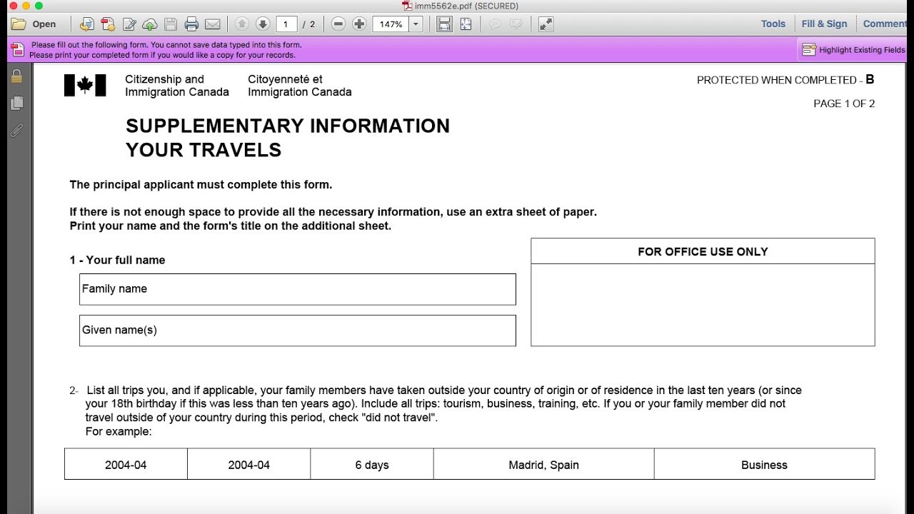 IMM 5562-Supplementary Information Your Travels