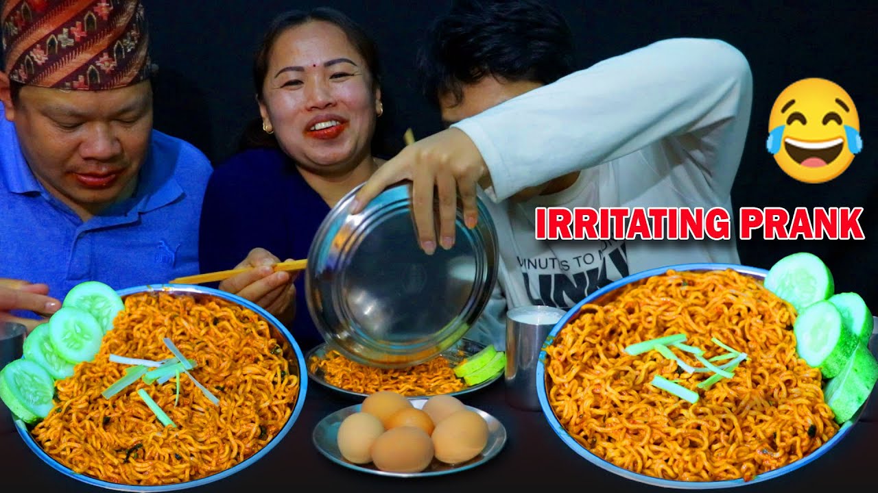 IRRITATING PRANK 😂 WITH SON | SPICY NOODELS & EGGS @tham_thapa