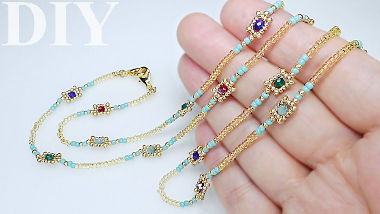 【DIY】How to make Beaded long chain Necklace*Beads work*tutorial*ビーズのロングネックレスの作り方*マスクチェーン串珠链条项链制作教程