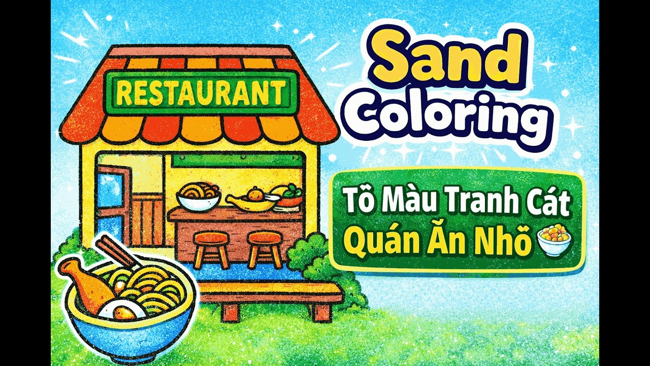 Bé Tập Tô Màu Tranh Cát Quán Ăn Nhỏ | Sand Art For Kids #sandpainting #tômàutranhcát