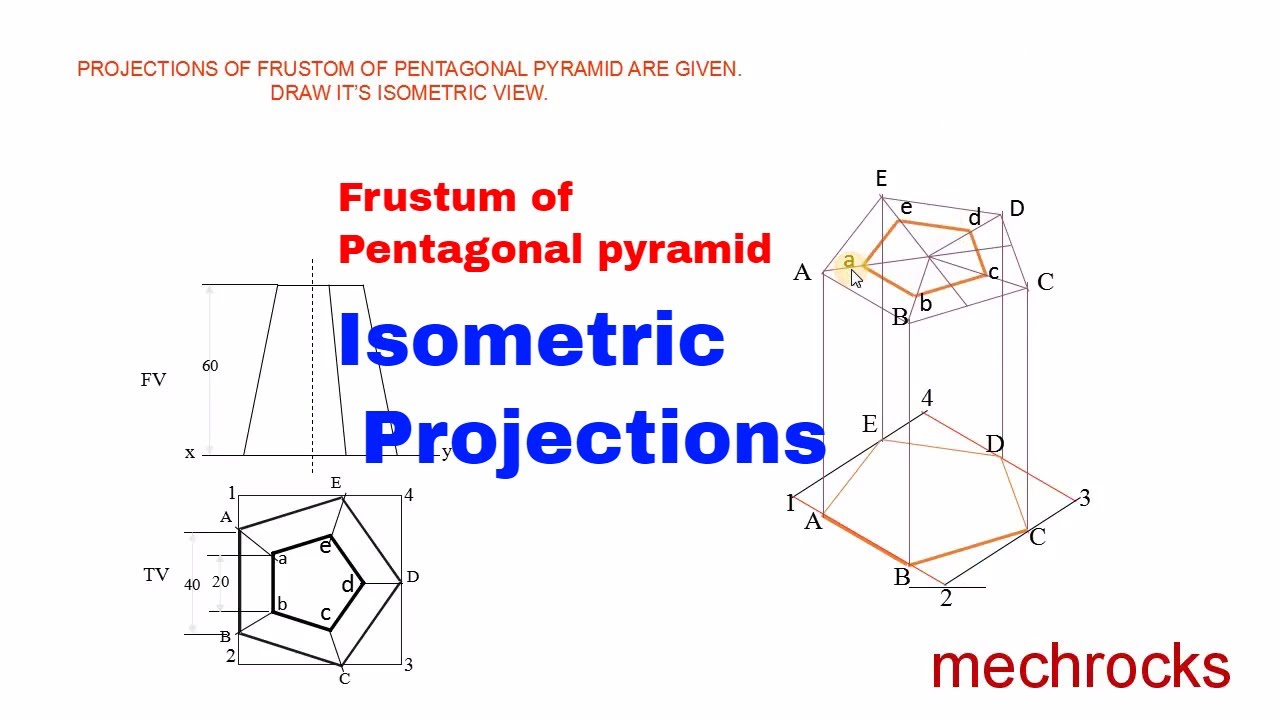 Isometric Projections - Frustum of Pentagonal Pyramid - Engineering Drawing