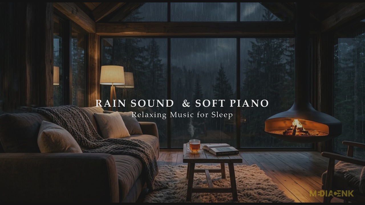 Relaxing Piano Music with Rain Sounds 🌧️ Cozy Cabin Fireplace Ambience for Sleep & Study