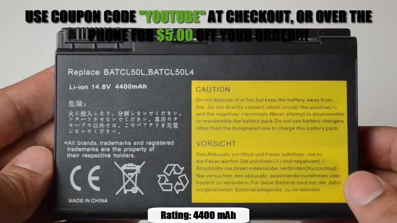 ACER Travelmate 2350 290 4050 4150 4650 Aspire 9100 9500 Laptop Battery BATCL50L - 8 Cell 4400 mAh