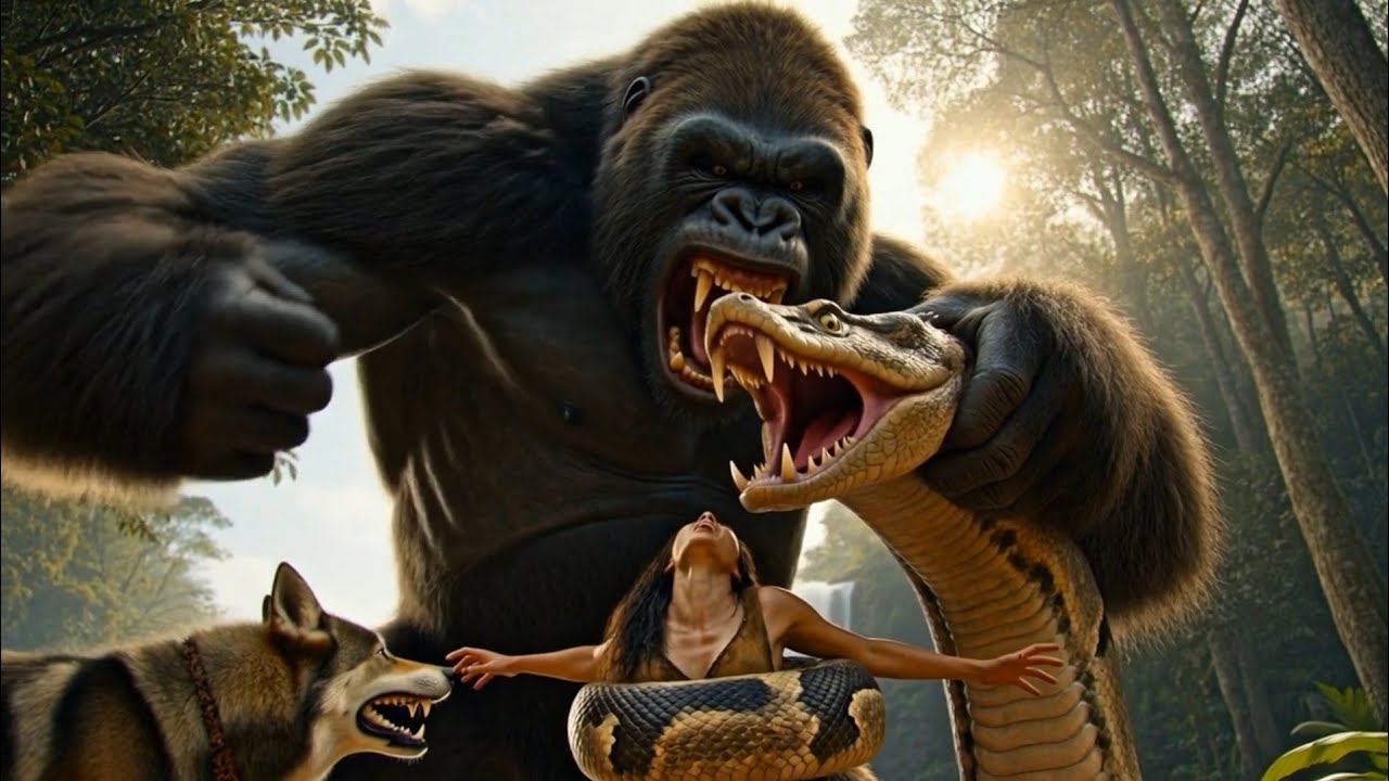 King Kong vs. Anaconda || Giant Gorilla Saves Woman from Monster Snake