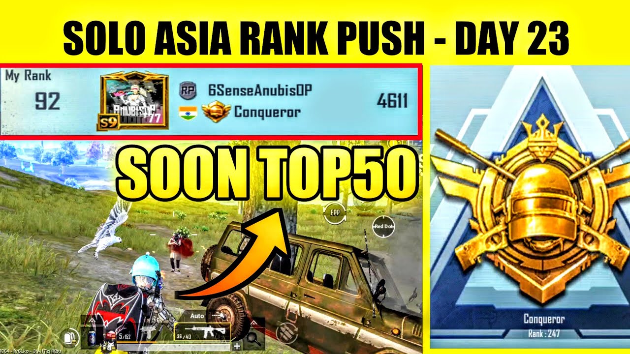 🔥DAY 23 - FIGHT FOR TOP50 LEADERBOARD | SOLO ASIA CONQUEROR RANK PUSH | PUBG MOBILE | ANUBISOP
