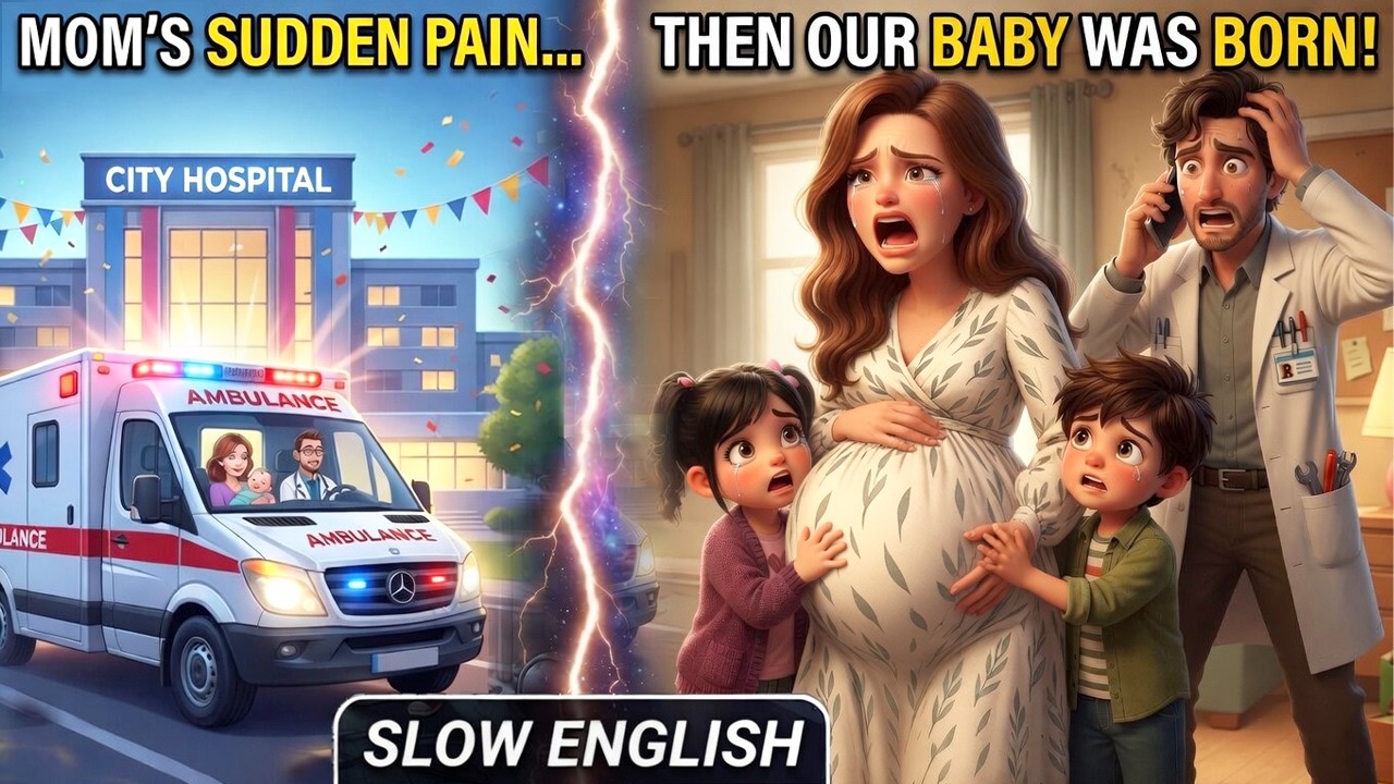 Mom's Sudden Pain... Then Our Baby Was Born! (Slow English Story) A2 Level