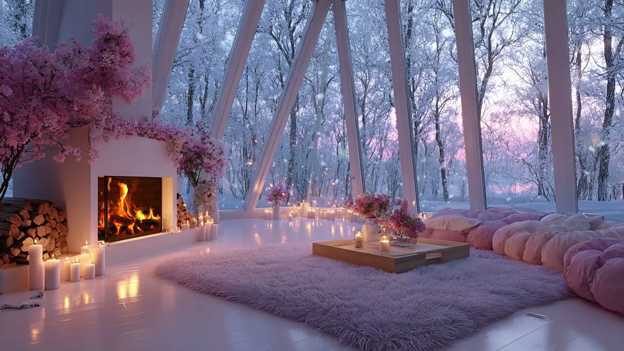 🔥🎼 Warm Winter Piano Lounge | Snow Outside & Fireplace Sounds | Focus Work Calm