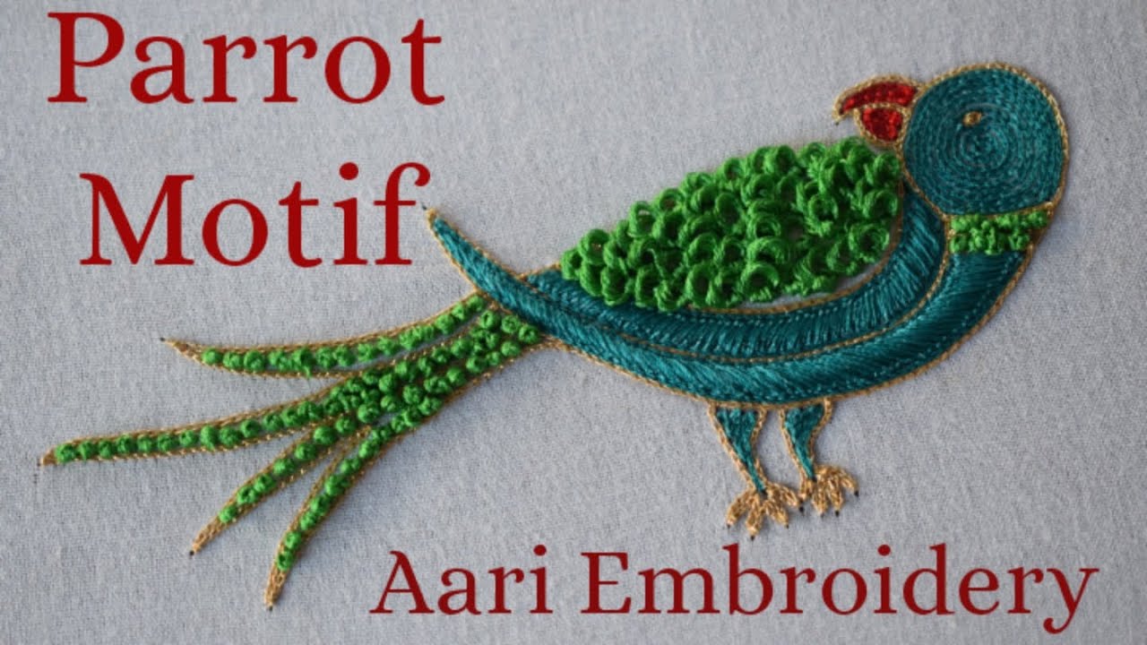 Parrot Motif Aari Embroidery in Tamil