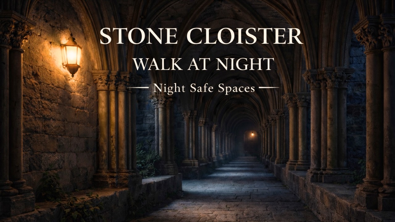 Stone Cloister Walk at Night 🕯️ Quiet Lantern Corridor