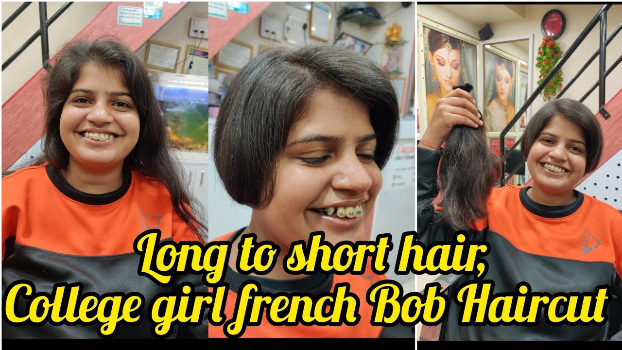 Long to short hair, college girl french Bob Haircut fullvideo || She gives Surprise to her Dadd !😯😲😧