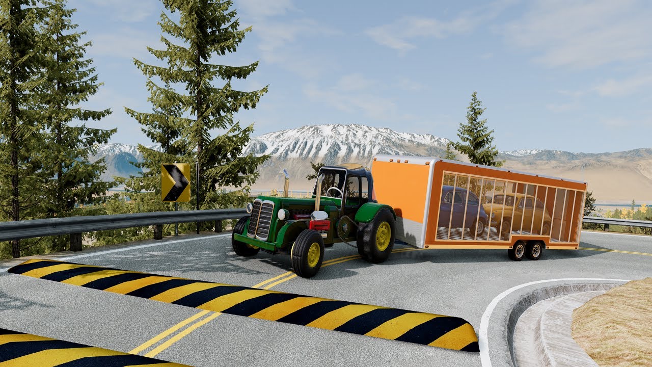 Tractor and Trucks vs Speed Bumps - BeamNG.drive