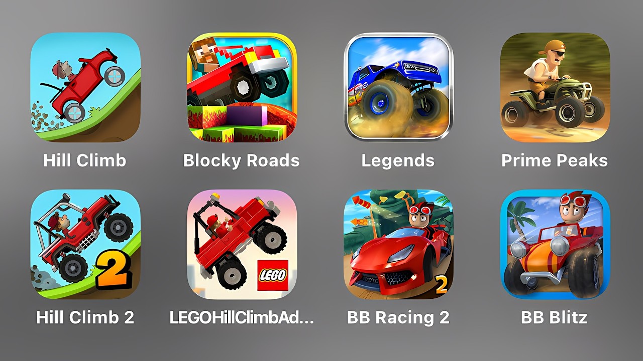 Hill Climb, Blocky Roads, Offroad Legends, Prime Peaks, Hill Climb 2, LEGO Hill Climb, BB Racing 2,