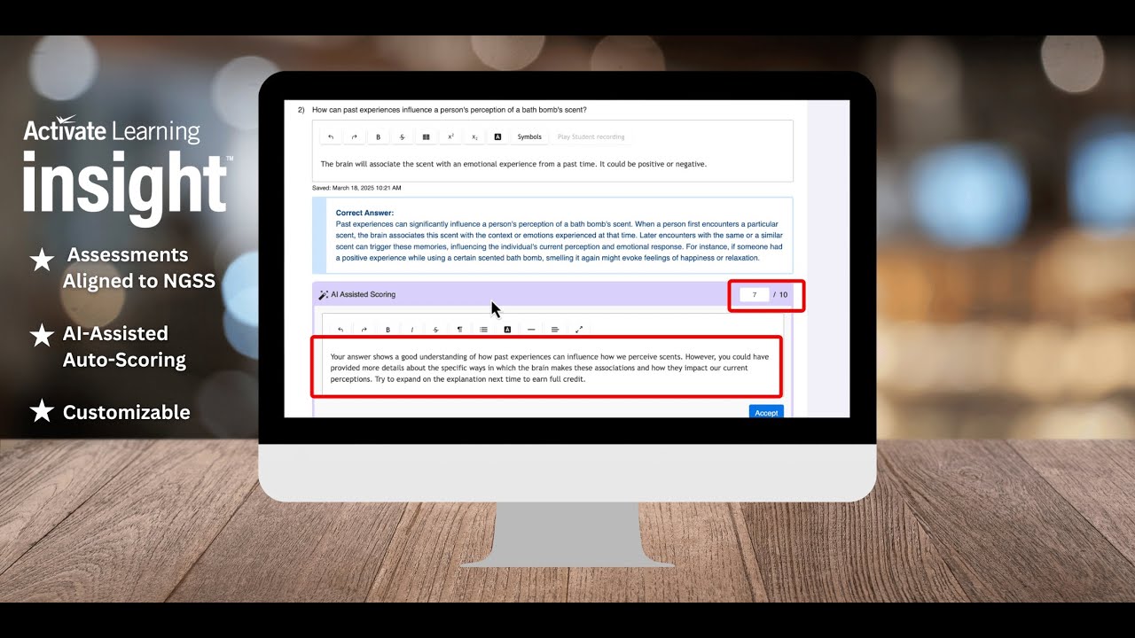 Activate Learning Insight Middle School NGSS Assessments with AI-Assisted Scoring and Feedback