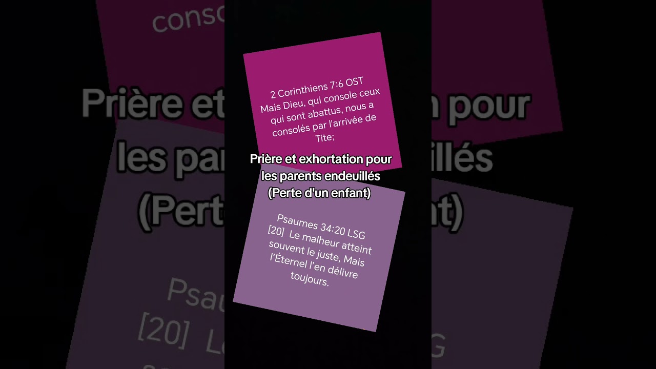 Prière et exhortation pour les parents endeuillés (Perte d'un enfant) 