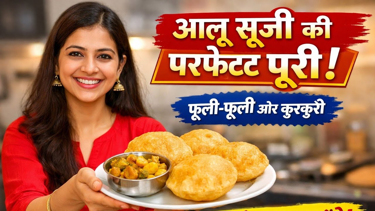 आलू सूजी की परफेक्ट पूरी – हलवाई भी चौंक जाएगा aloo suji ki crispy Puri recipe #indianfood #cooking 