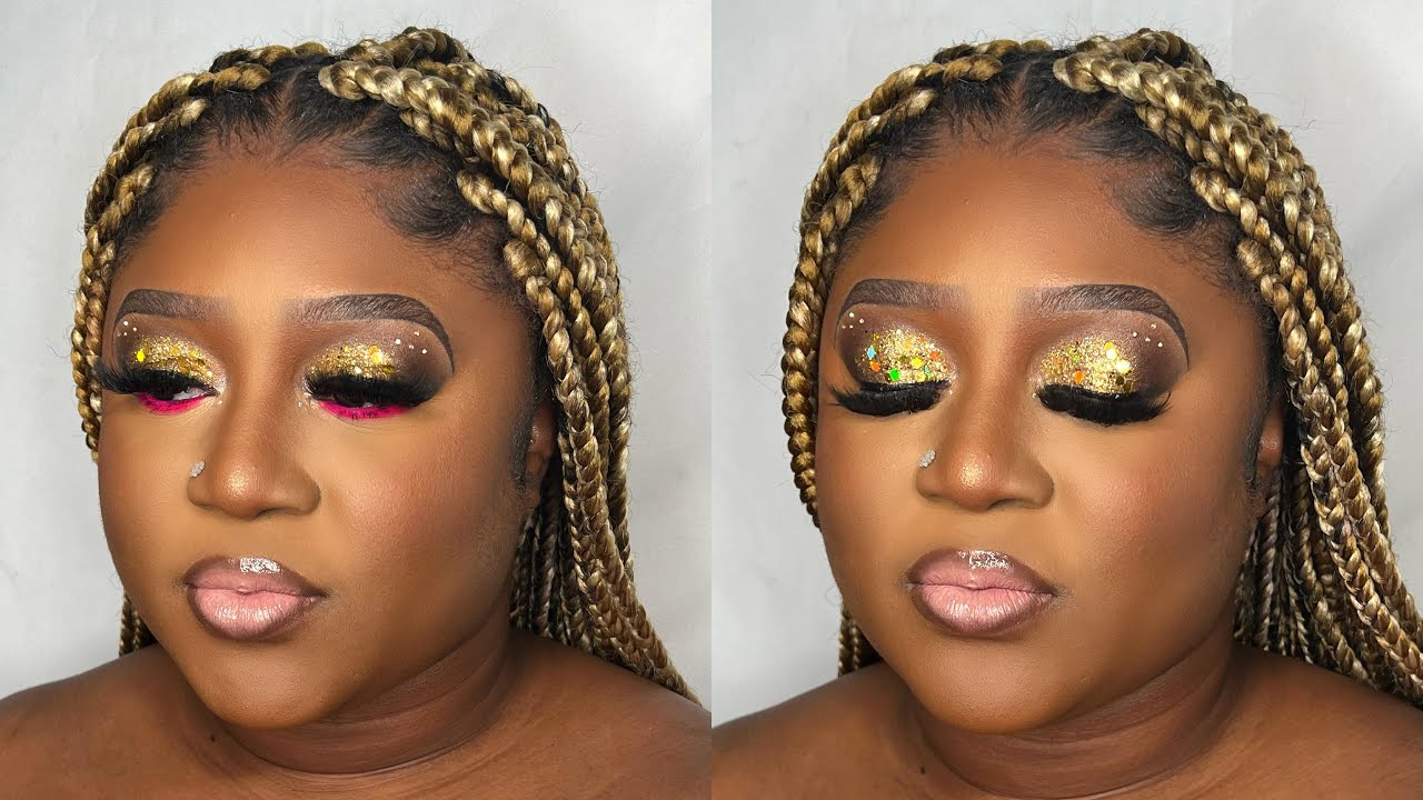 GLITTER GLAM WITH A POP OF COLOR || Client Makeup Tutorial