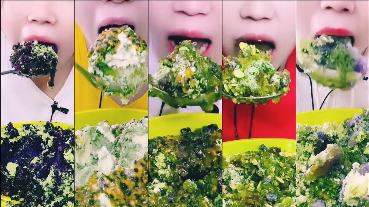 ASMR ice eating | Qian ice eating with matcha powder and passion fruit | Ice Lover