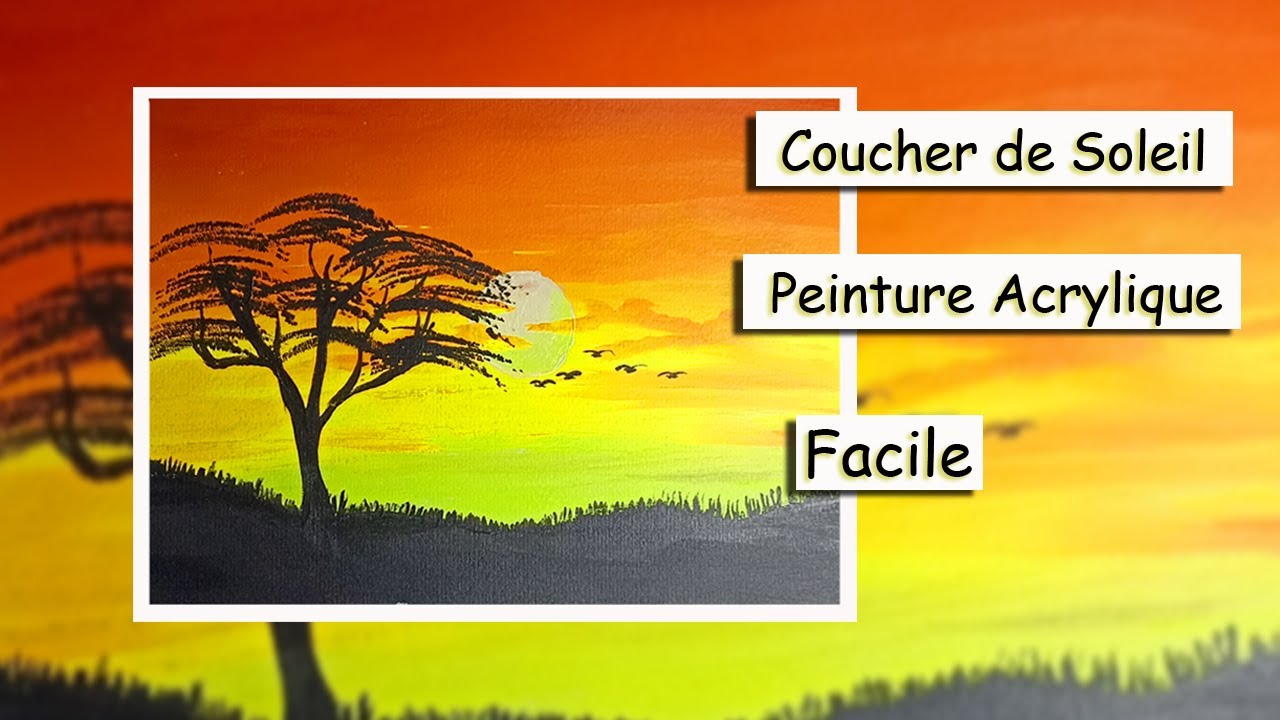 Peinture acrylique  - 🎨 coucher de soleil  facil pour debutant (Peinture africaine) Bangos Art