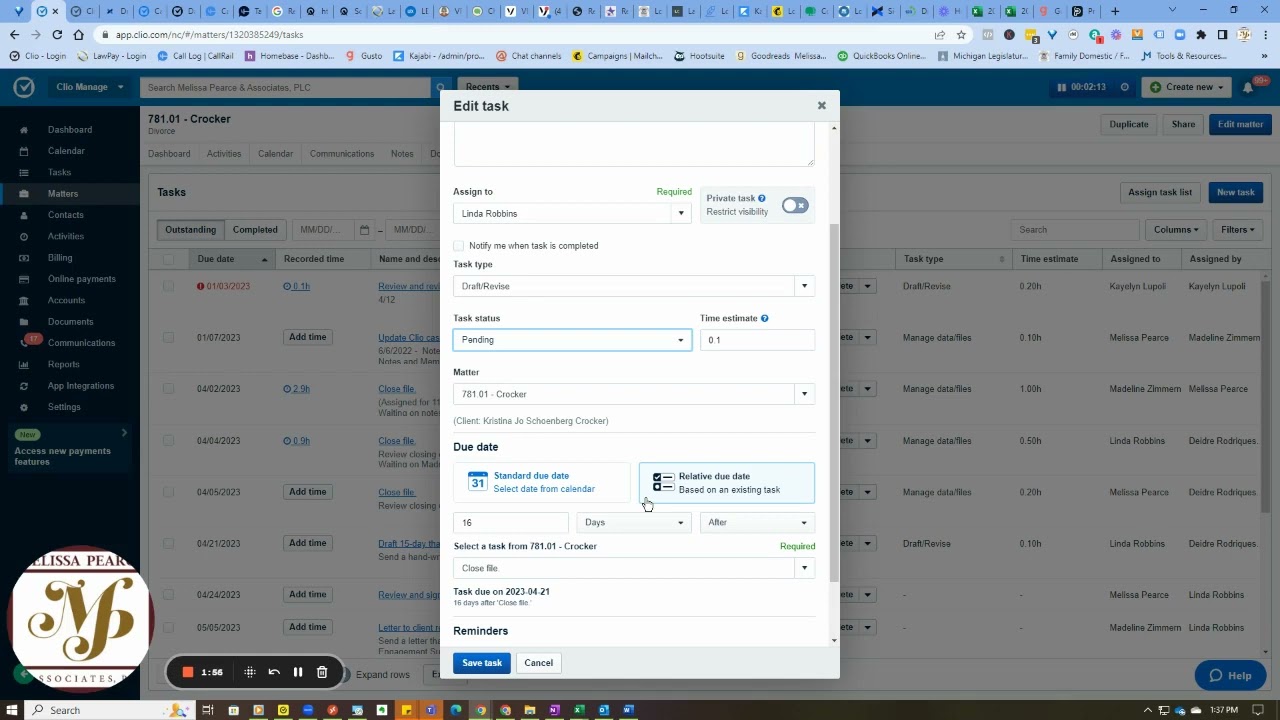Advanced Task Features in Clio Manage