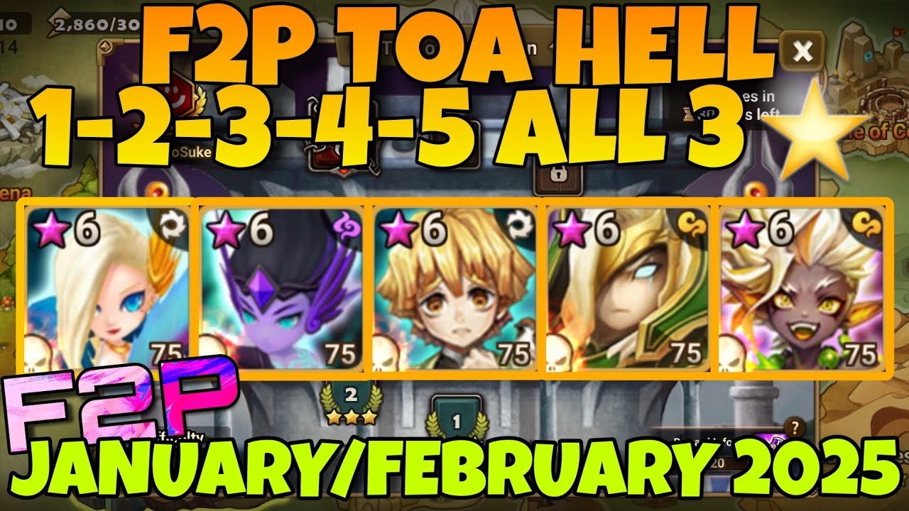 F2P TOA HELL 1-2-3-4-5 !!! (LAIMA ASCHUBEL ZENITSU ODIN CHAKRA) JANUARY FEBRUARY 2025 SUMMONERS WAR