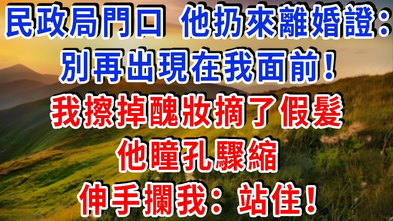 民政局門口，他扔來離婚證：別再出現在我面前！我擦掉醜妝摘了假髮，他瞳孔驟縮，伸手攔我：站住！#雅婷講故事#為人處世#生活經驗#情感故事#晚年哲理#說故事#完結文#出軌