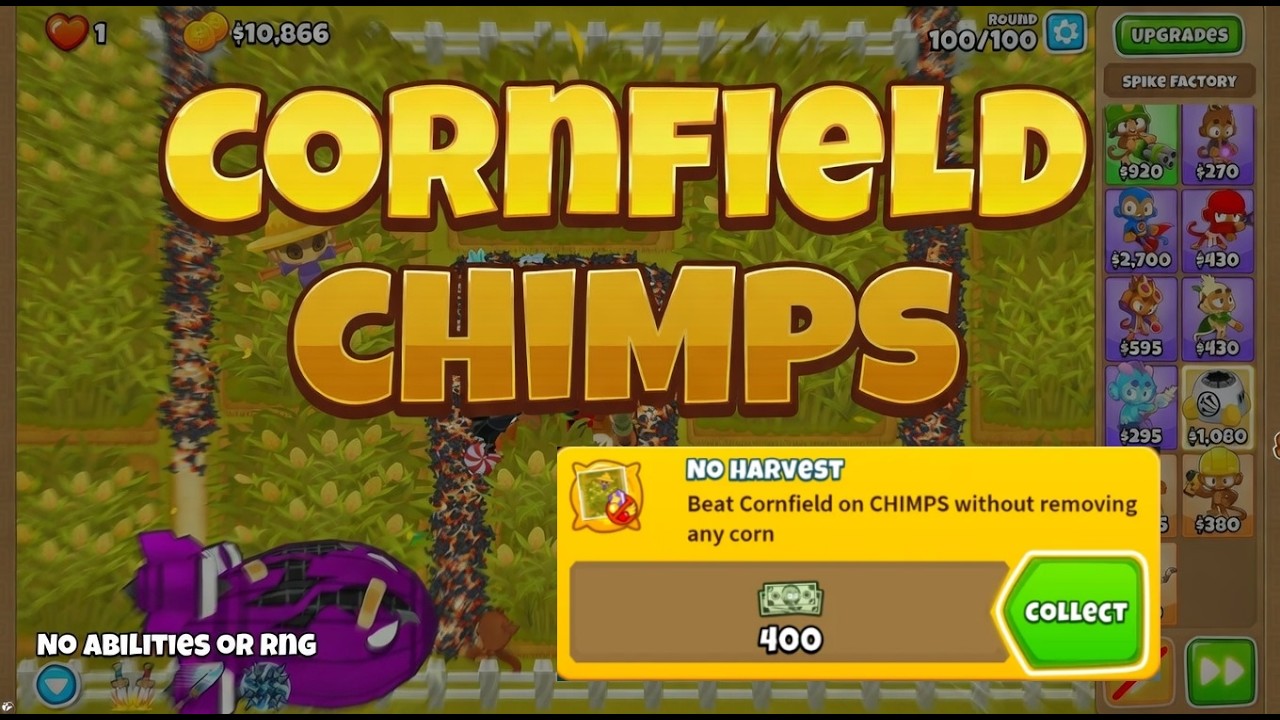How To Beat Cornfield CHIMPS Without Removing Any Corn In BTD6 (No Harvest Achievement)