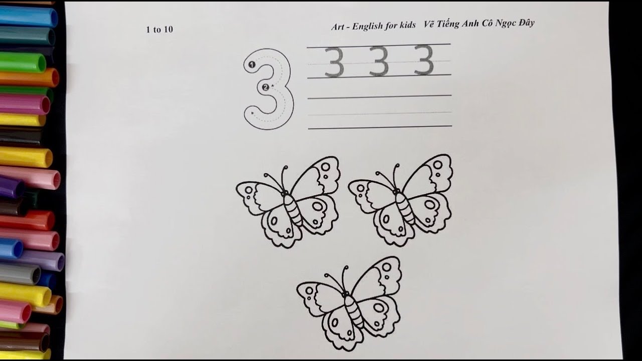 Number 3 Trace and Color | Bé Học Số Tiếng Anh | Viết & Tô Màu Cho Bé